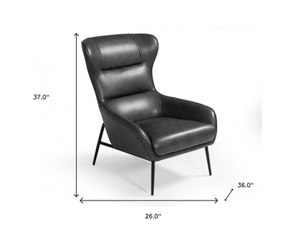 26" Dark Gray And Black Faux Leather Tufted Wingback Chair HomeRoots