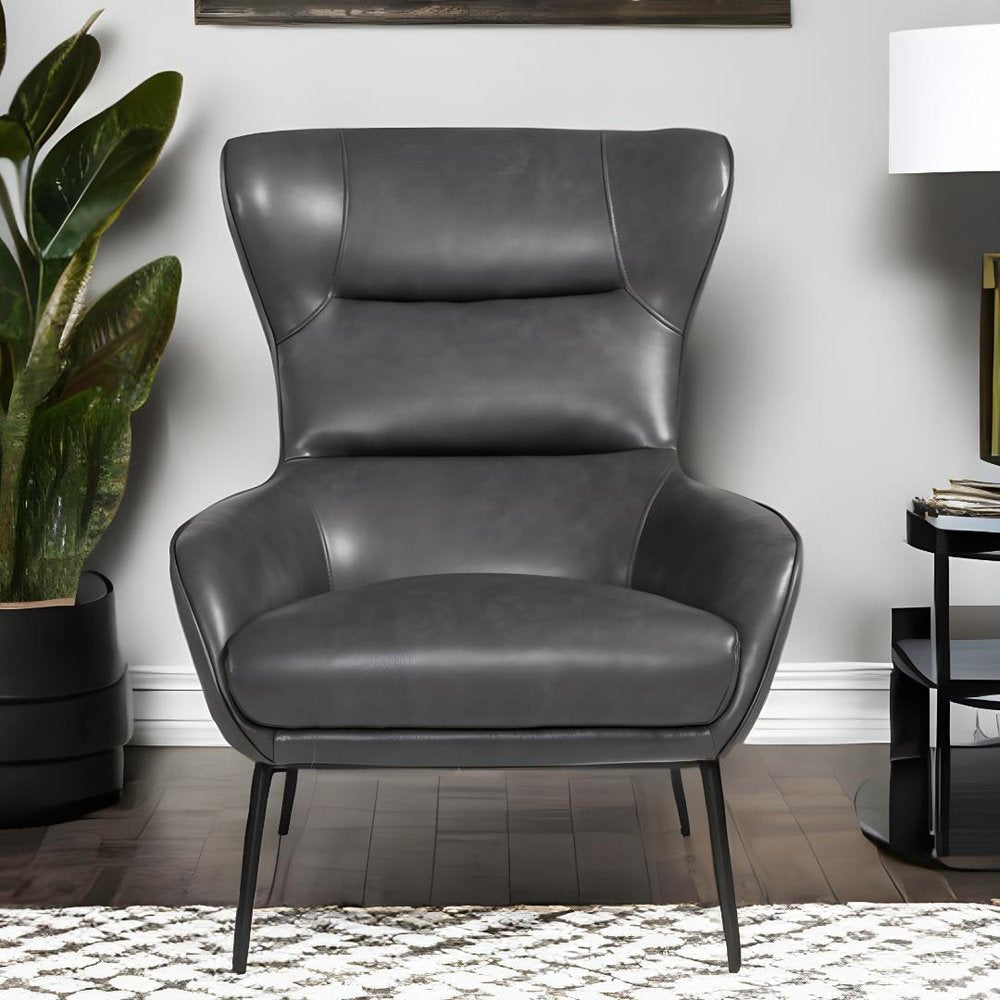 26" Dark Gray And Black Faux Leather Tufted Wingback Chair HomeRoots