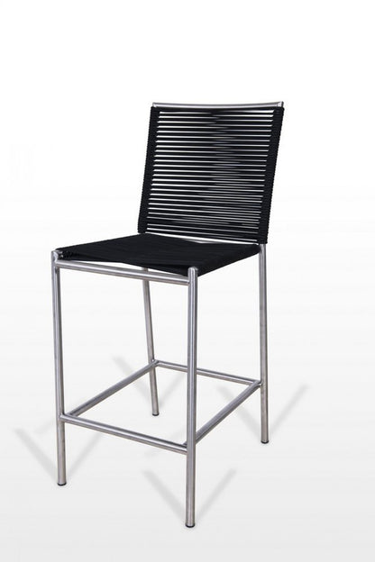 30" Black And Silver Fabric And Steel Bar Height Bar Chair HomeRoots