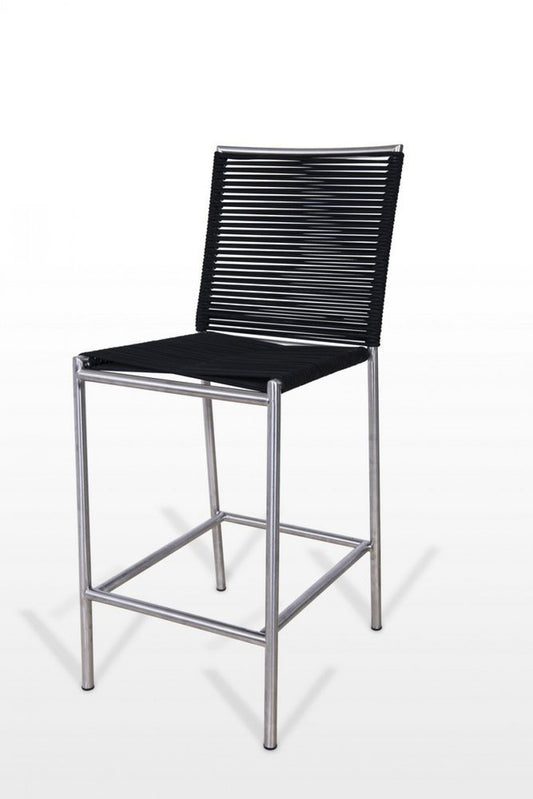30" Black And Silver Fabric And Steel Bar Height Bar Chair HomeRoots