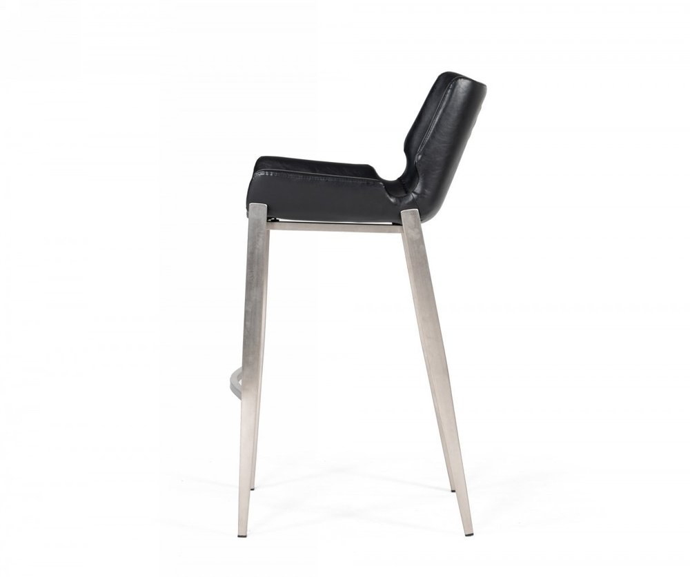 Set of Two 30" Black And Silver Faux Leather And Faux Leather And Steel Low Back Bar Height Bar Chairs HomeRoots