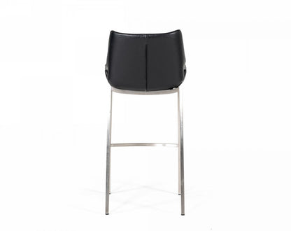 Set of Two 30" Black And Silver Faux Leather And Steel Low Back Bar Height Bar Chairs HomeRoots