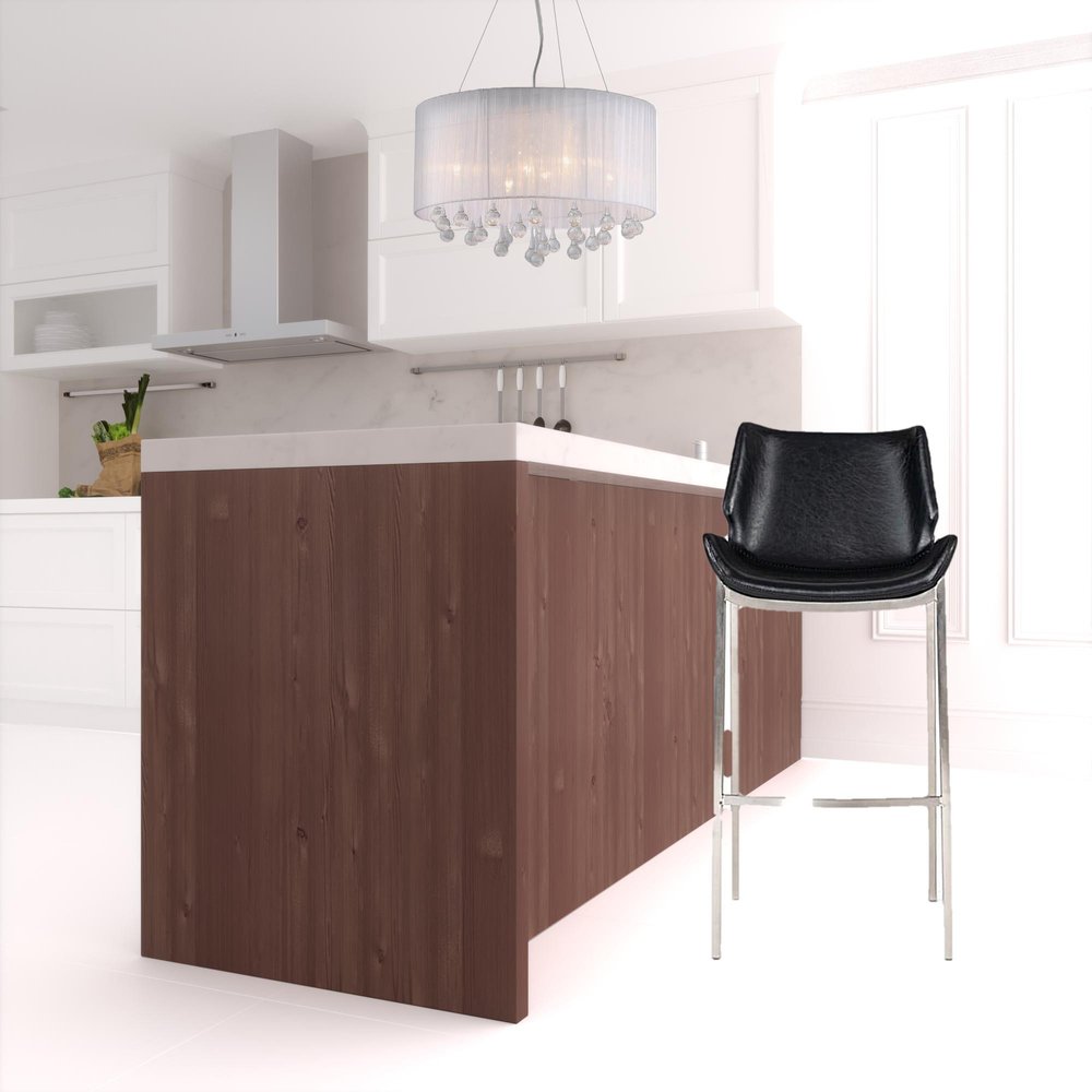 Set of Two 30" Black And Silver Faux Leather And Steel Low Back Bar Height Bar Chairs HomeRoots