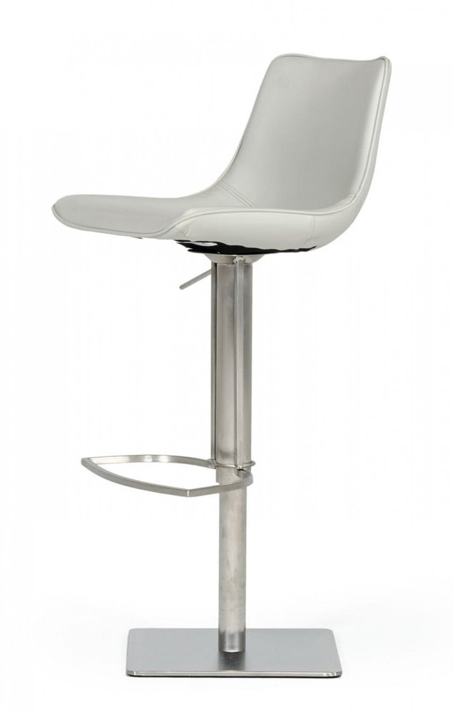 Light Gray And Silver Faux Leather And Faux Leather And Steel Low Back Bar Height Swivel Bar Chair HomeRoots