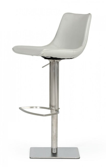 Light Gray And Silver Faux Leather And Faux Leather And Steel Low Back Bar Height Swivel Bar Chair HomeRoots
