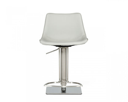 29" Light Gray And Silver Faux Leather And Stainless Steel Swivel Low Back Bar Height Bar Chair