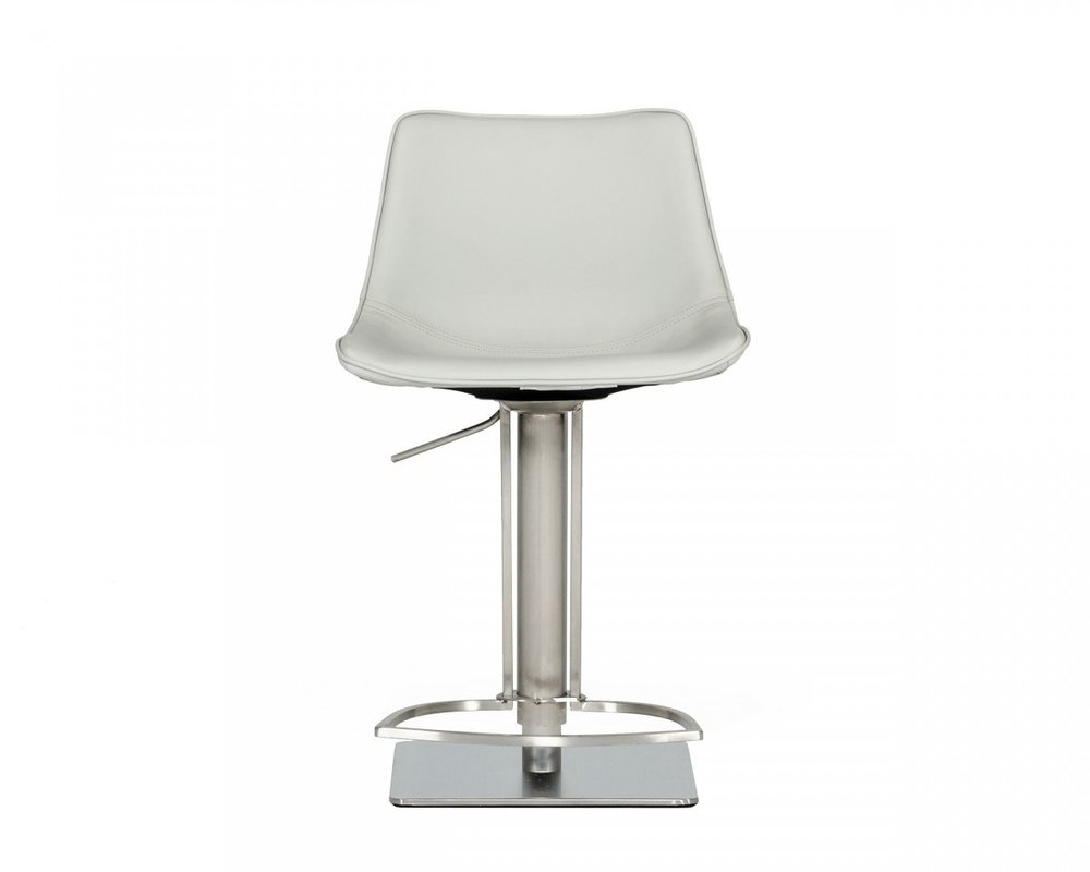 29" Light Gray And Silver Faux Leather And Stainless Steel Swivel Low Back Bar Height Bar Chair HomeRoots