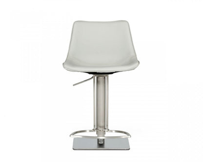 29" Light Gray And Silver Faux Leather And Stainless Steel Swivel Low Back Bar Height Bar Chair HomeRoots