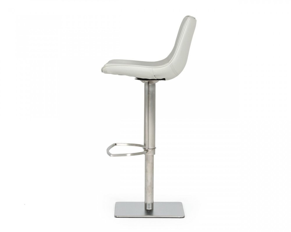 29" Light Gray And Silver Faux Leather And Stainless Steel Swivel Low Back Bar Height Bar Chair HomeRoots