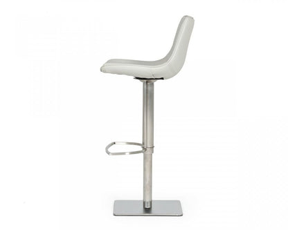 29" Light Gray And Silver Faux Leather And Stainless Steel Swivel Low Back Bar Height Bar Chair HomeRoots