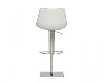 29" Light Gray And Silver Faux Leather And Stainless Steel Swivel Low Back Bar Height Bar Chair