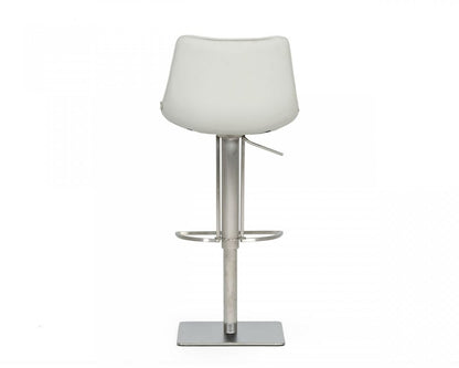 29" Light Gray And Silver Faux Leather And Stainless Steel Swivel Low Back Bar Height Bar Chair HomeRoots