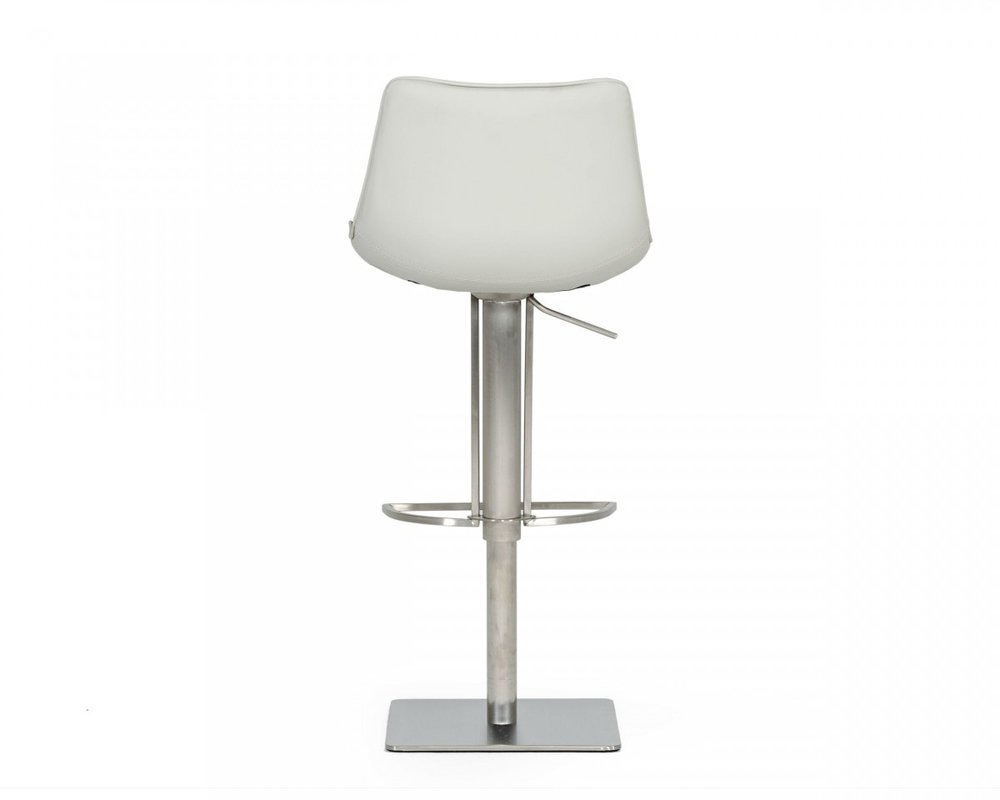 29" Light Gray And Silver Faux Leather And Stainless Steel Swivel Low Back Bar Height Bar Chair HomeRoots