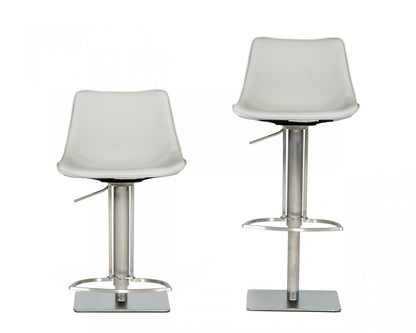 29" Light Gray And Silver Faux Leather And Stainless Steel Swivel Low Back Bar Height Bar Chair HomeRoots