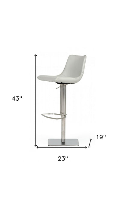 29" Light Gray And Silver Faux Leather And Stainless Steel Swivel Low Back Bar Height Bar Chair