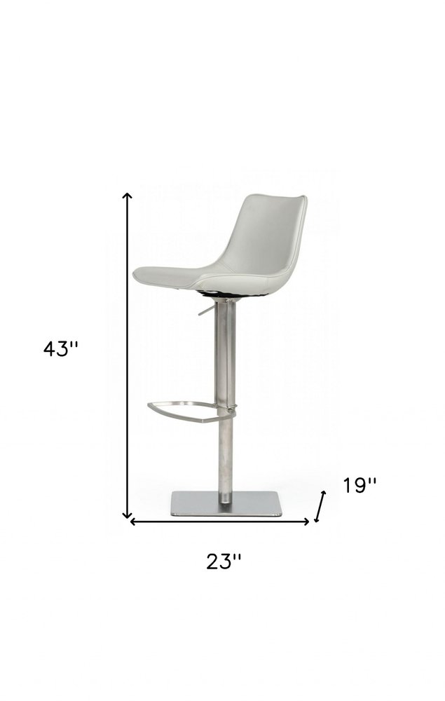 29" Light Gray And Silver Faux Leather And Stainless Steel Swivel Low Back Bar Height Bar Chair HomeRoots