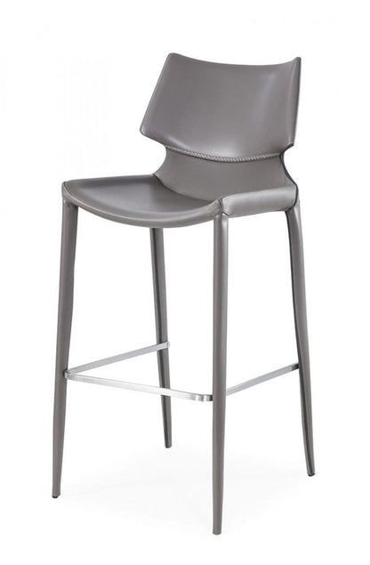 Set of Two 30" Gray Faux Leather And Steel Low Back Bar Height Bar Chairs HomeRoots
