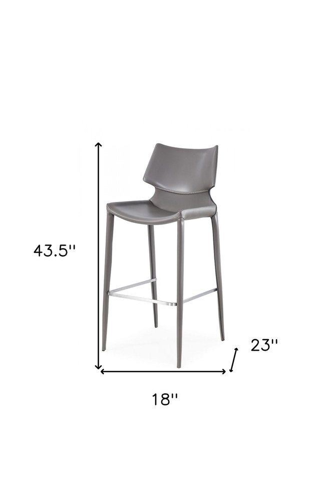 Set of Two 30" Gray Faux Leather And Steel Low Back Bar Height Bar Chairs HomeRoots