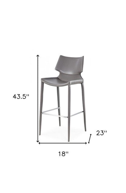 Set of Two 30" Gray Faux Leather And Steel Low Back Bar Height Bar Chairs HomeRoots