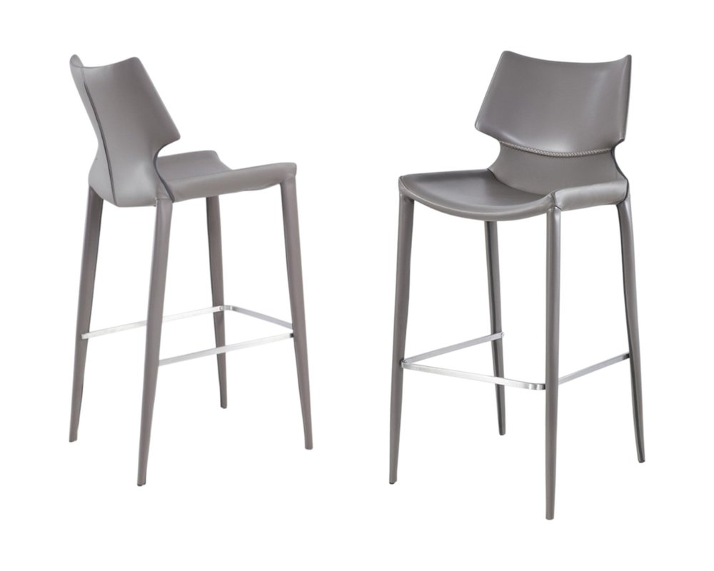 Set of Two 30" Gray Faux Leather And Steel Low Back Bar Height Bar Chairs HomeRoots
