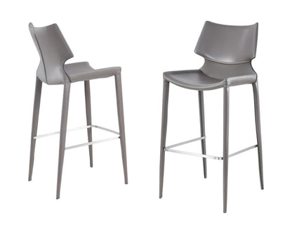Set of Two 30" Gray Faux Leather And Steel Low Back Bar Height Bar Chairs HomeRoots