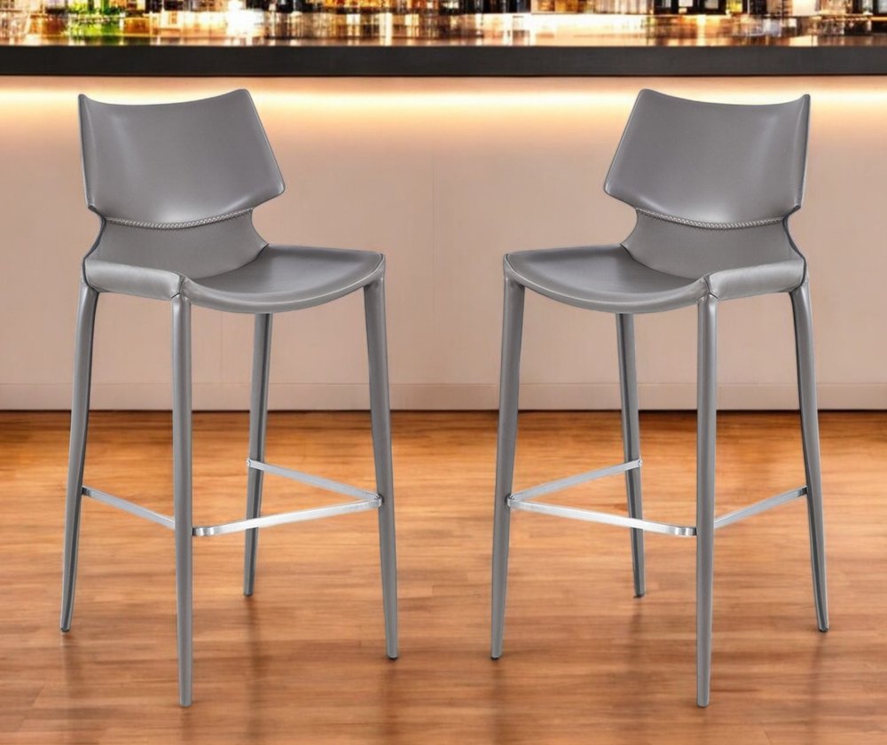 Set of Two 30" Gray Faux Leather And Steel Low Back Bar Height Bar Chairs HomeRoots