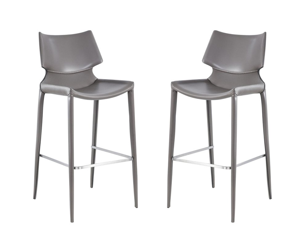 Set of Two 30" Gray Faux Leather And Steel Low Back Bar Height Bar Chairs HomeRoots