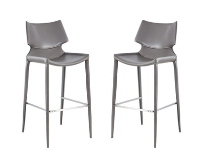 Set of Two 30" Gray Faux Leather And Steel Low Back Bar Height Bar Chairs HomeRoots