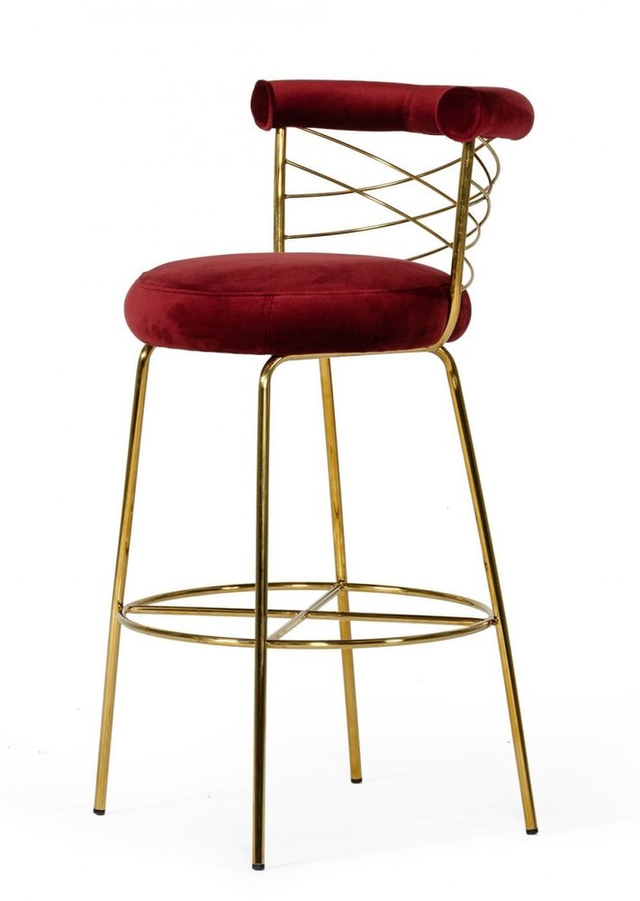 30" Red And Gold Velvet And Steel Low Back Bar Height Bar Chair HomeRoots