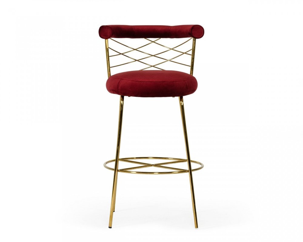30" Red And Gold Velvet And Steel Low Back Bar Height Bar Chair HomeRoots