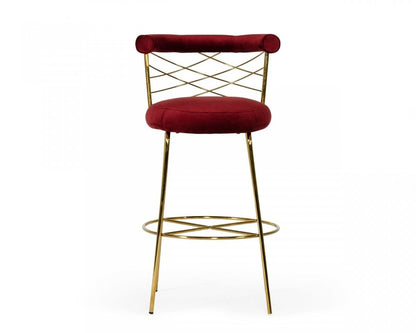 30" Red And Gold Velvet And Steel Low Back Bar Height Bar Chair HomeRoots