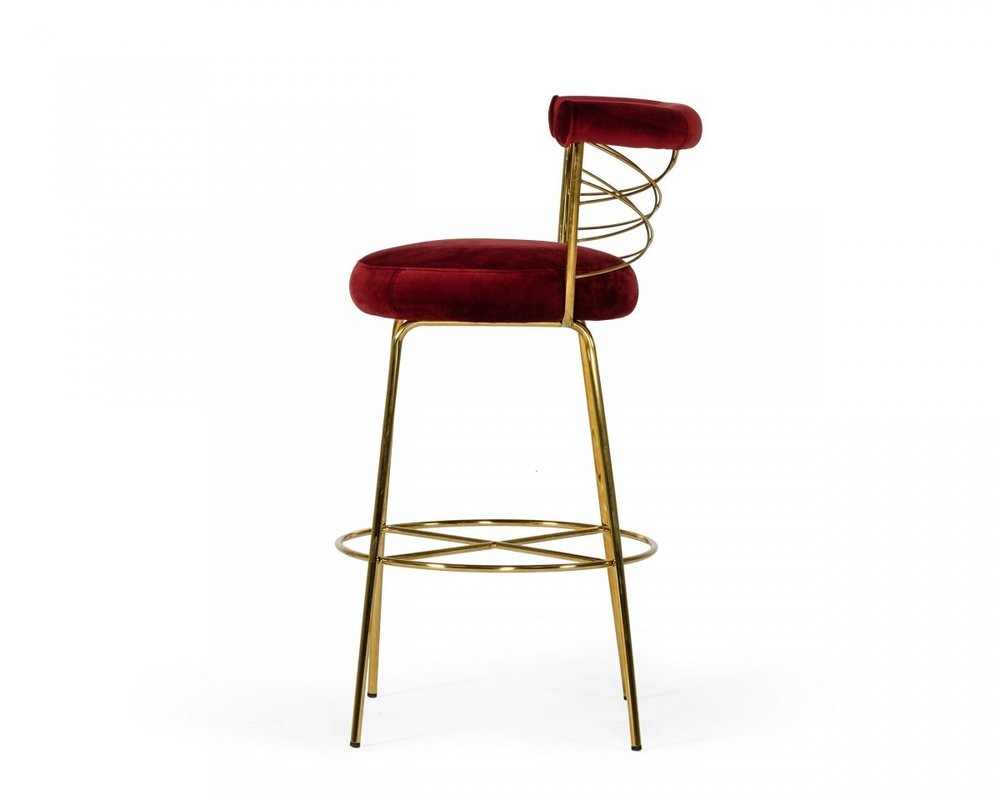 30" Red And Gold Velvet And Steel Low Back Bar Height Bar Chair HomeRoots