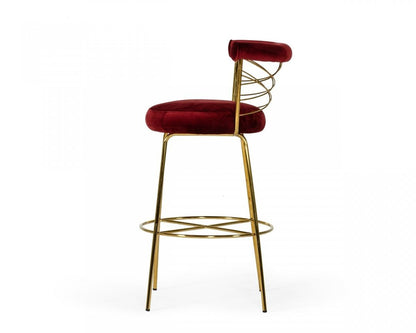 30" Red And Gold Velvet And Steel Low Back Bar Height Bar Chair HomeRoots