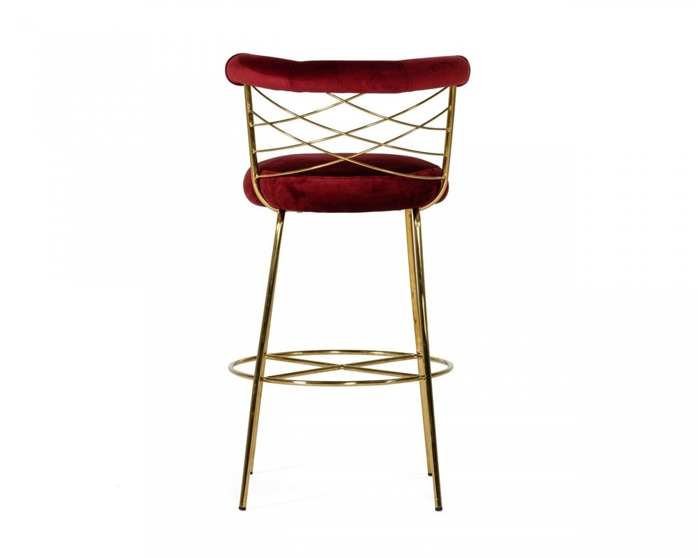 30" Red And Gold Velvet And Steel Low Back Bar Height Bar Chair HomeRoots