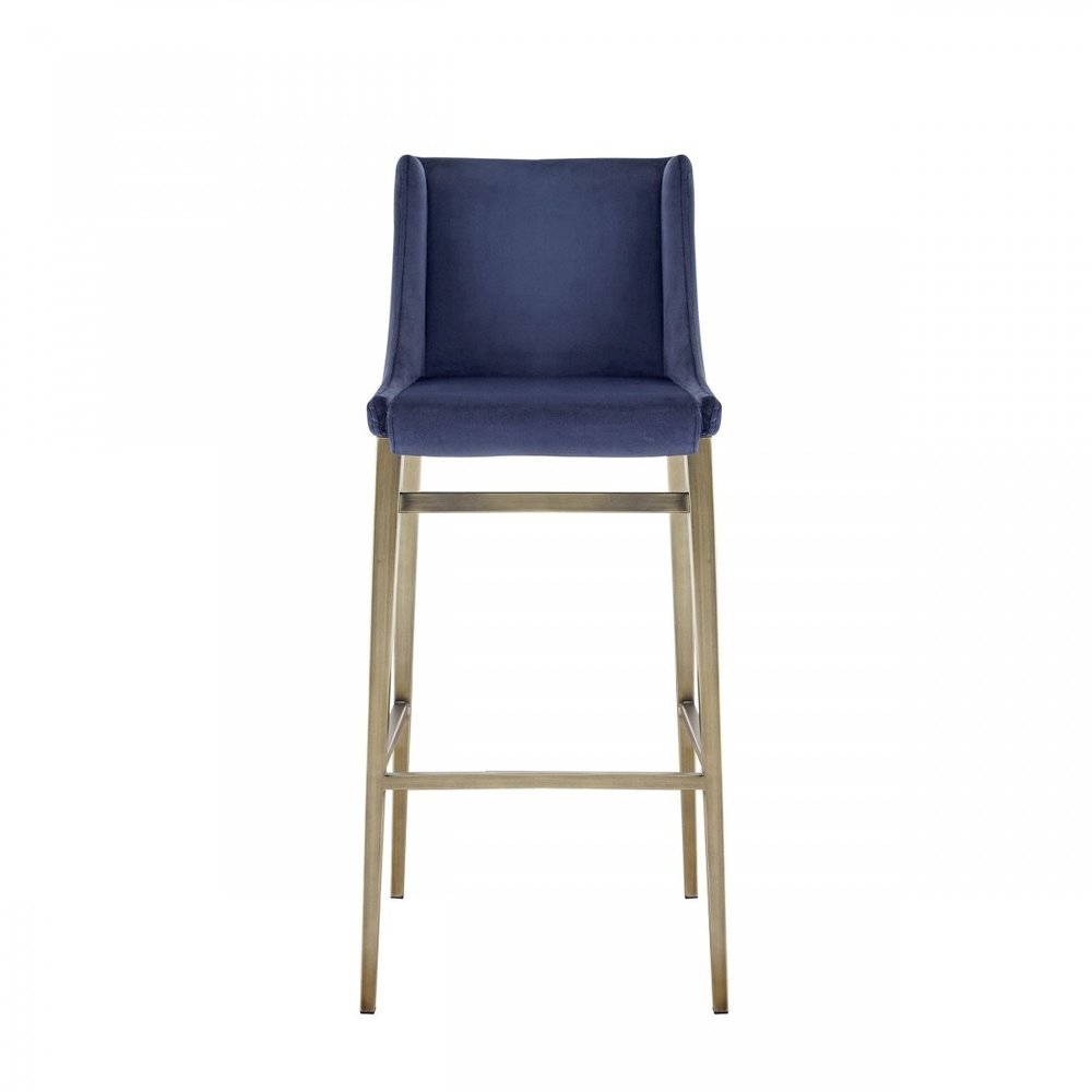 Set of Two 31" Blue And Silver Velvet And Steel Bar Height Bar Chairs HomeRoots