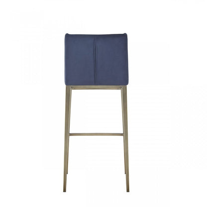 Set of Two 31" Blue And Silver Velvet And Steel Bar Height Bar Chairs HomeRoots