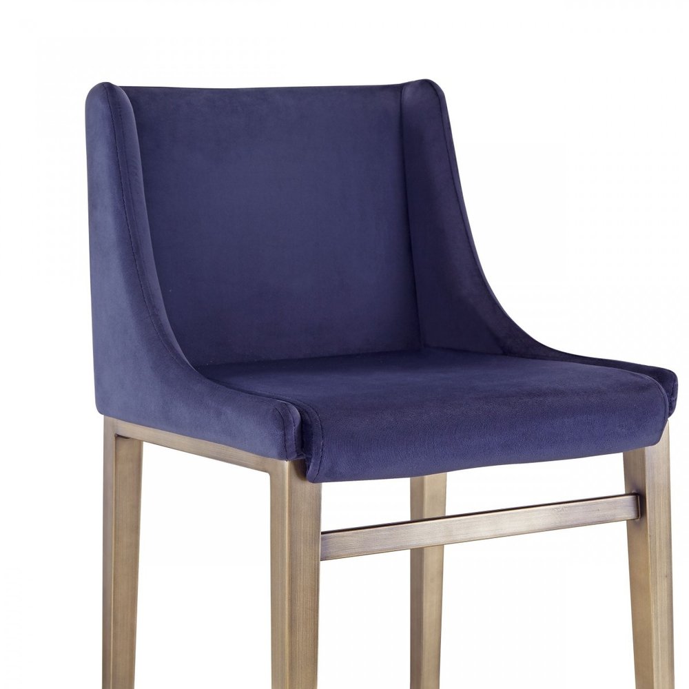 Set of Two 31" Blue And Silver Velvet And Steel Bar Height Bar Chairs HomeRoots