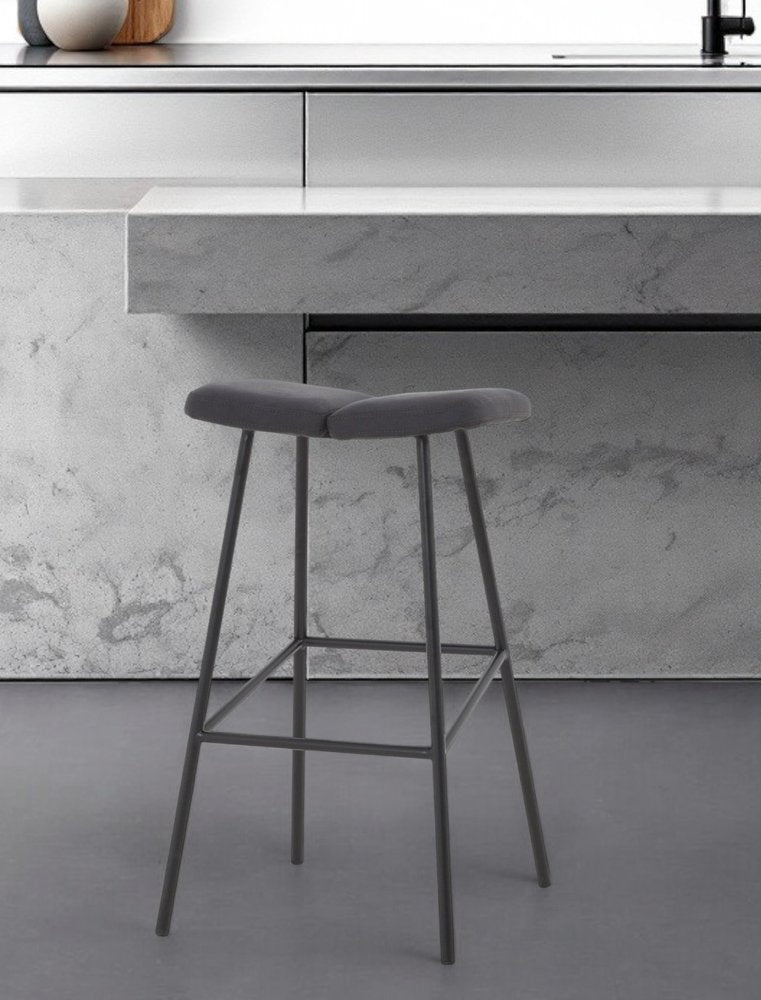 30" Gray And Black Fabric And Steel Backless Bar Height Bar Chair HomeRoots