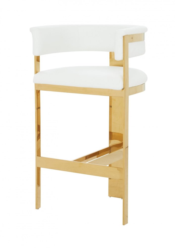 31" White And Gold Faux Leather And Faux Leather And Steel Low Back Bar Height Bar Chair HomeRoots