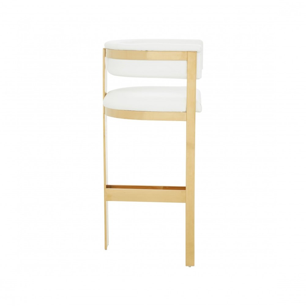 31" White And Gold Faux Leather And Faux Leather And Steel Low Back Bar Height Bar Chair HomeRoots