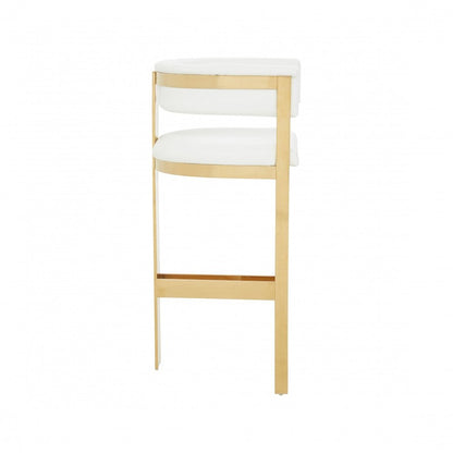 31" White And Gold Faux Leather And Faux Leather And Steel Low Back Bar Height Bar Chair HomeRoots