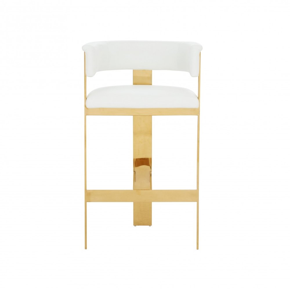 31" White And Gold Faux Leather And Faux Leather And Steel Low Back Bar Height Bar Chair HomeRoots