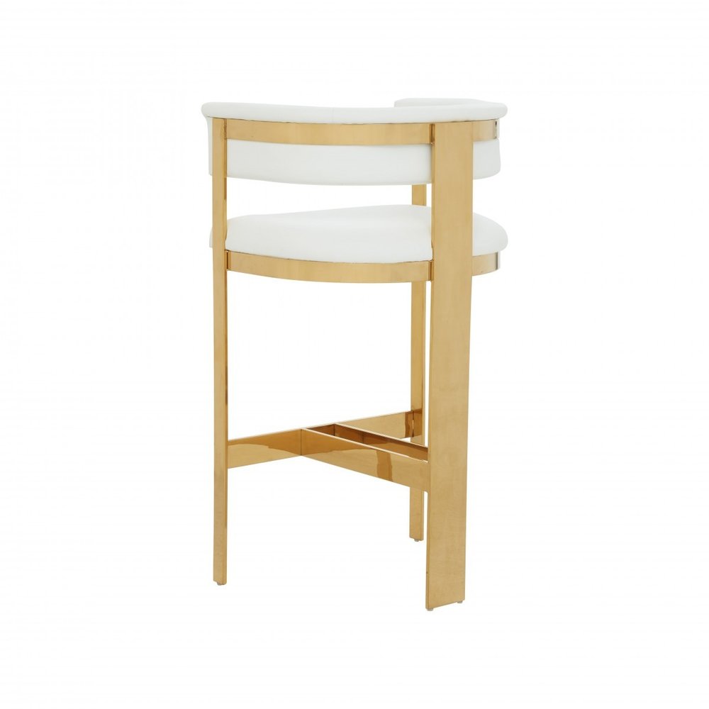 31" White And Gold Faux Leather And Faux Leather And Steel Low Back Bar Height Bar Chair HomeRoots