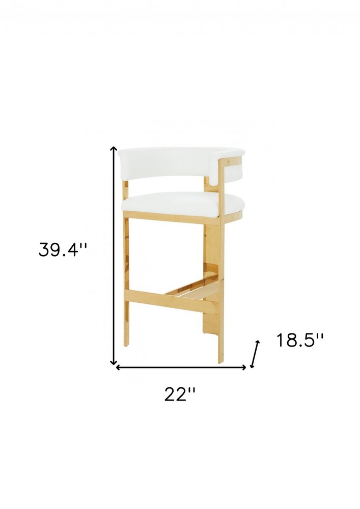 31" White And Gold Faux Leather And Faux Leather And Steel Low Back Bar Height Bar Chair HomeRoots
