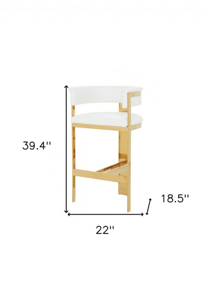 31" White And Gold Faux Leather And Faux Leather And Steel Low Back Bar Height Bar Chair HomeRoots