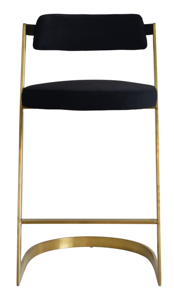 26" Black and Gold Velvet and Stainless Steel Low Back Counter Height Bar Chair HomeRoots