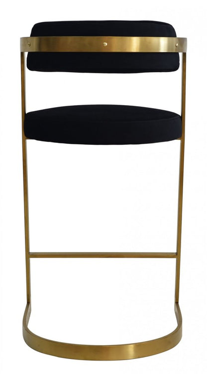 26" Black and Gold Velvet and Stainless Steel Low Back Counter Height Bar Chair HomeRoots