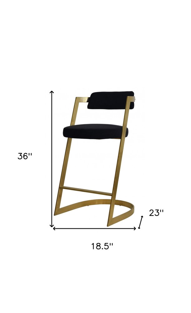 26" Black and Gold Velvet and Stainless Steel Low Back Counter Height Bar Chair HomeRoots