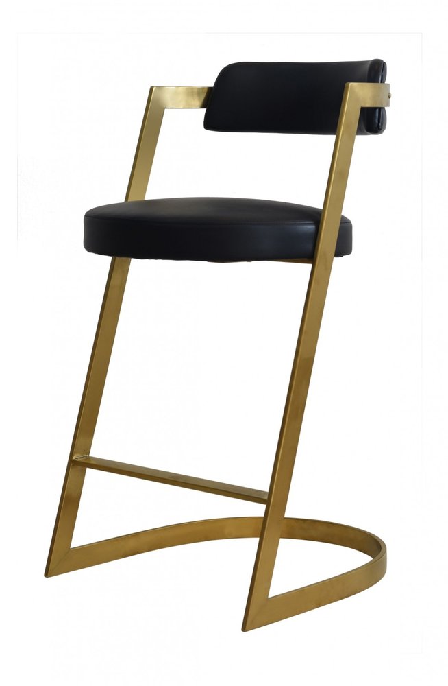 26" Black And Gold Faux Leather And Steel Low Back Counter Height Bar Chair HomeRoots