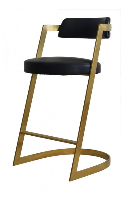 26" Black And Gold Faux Leather And Steel Low Back Counter Height Bar Chair HomeRoots